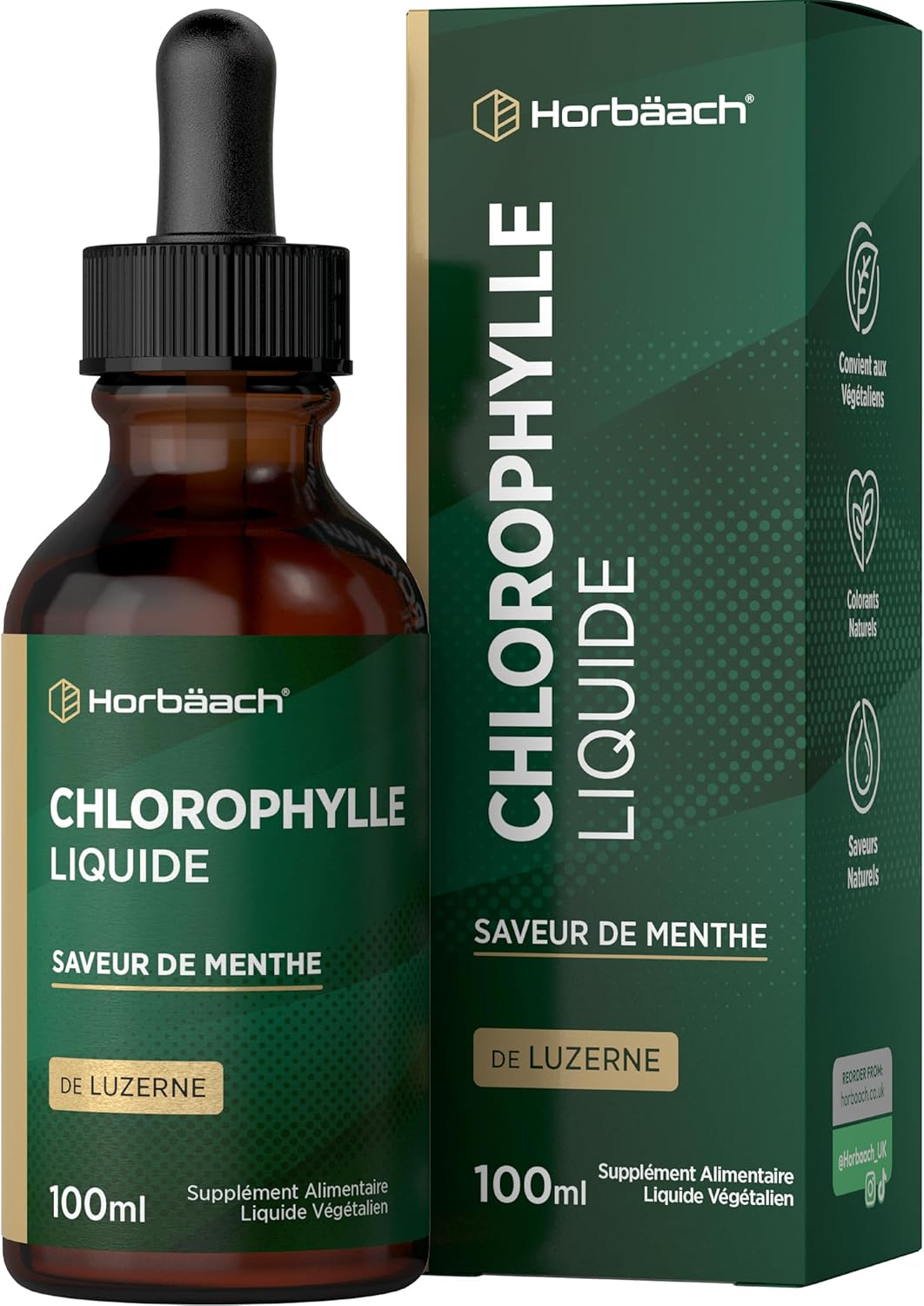 Chlorophylle Liquide 100ml - Luzerne Complément Alimentaire - Vegan Chlorophylle Liquide Menthe - Ultra Concentré - Liquid Chlorophyll - Horbaach
