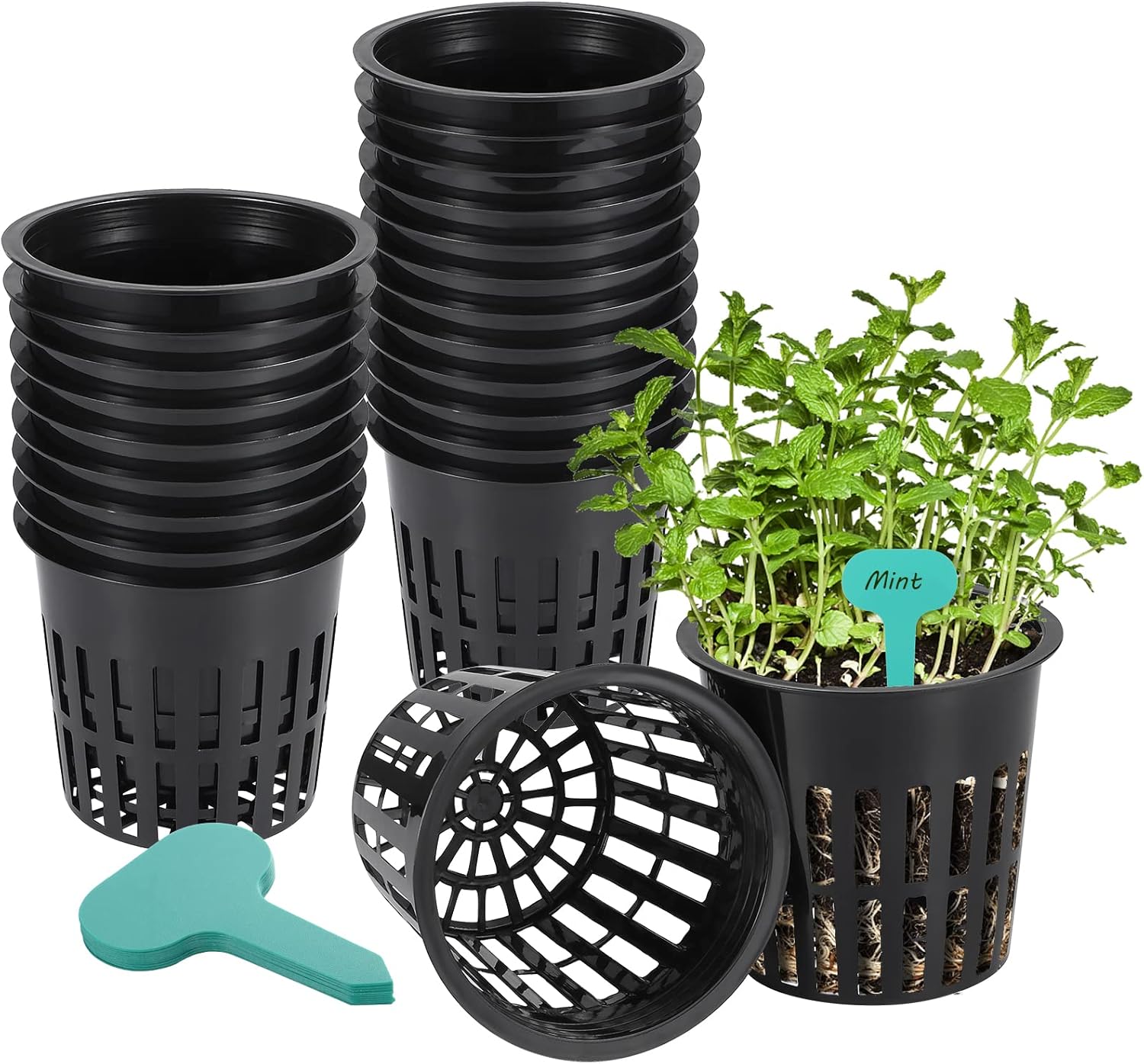 Lot de 30 pots de jardin en maille hydroponique haute résistance avec 30 étiquettes de 10,5 cm