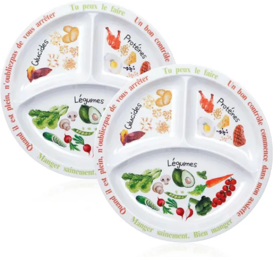 Assiette de contrôle des portions pour un régime équilibré – Assiette pour un régime sain pour adultes et adolescents – Partitions en mélamine, perte de poids, diabétique (texte français) (2)
