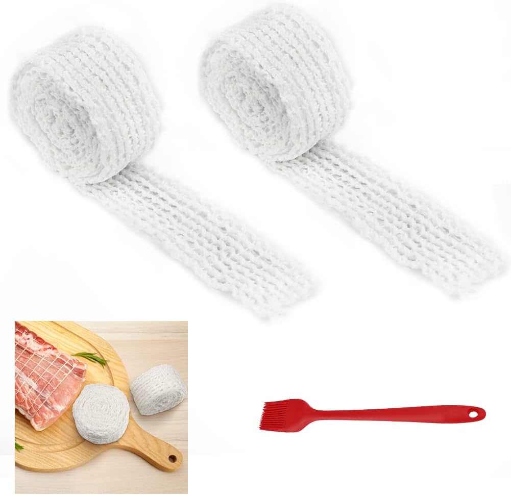 SNAGAROG Lot de 2 Filet De Cuisson pour Viande Rouleaux de Filet de Viande Filet Elastique Blanc Rouleau de Jambon pour Conserver Suspendre Rôtir Cuire De Viande Et du Jambon