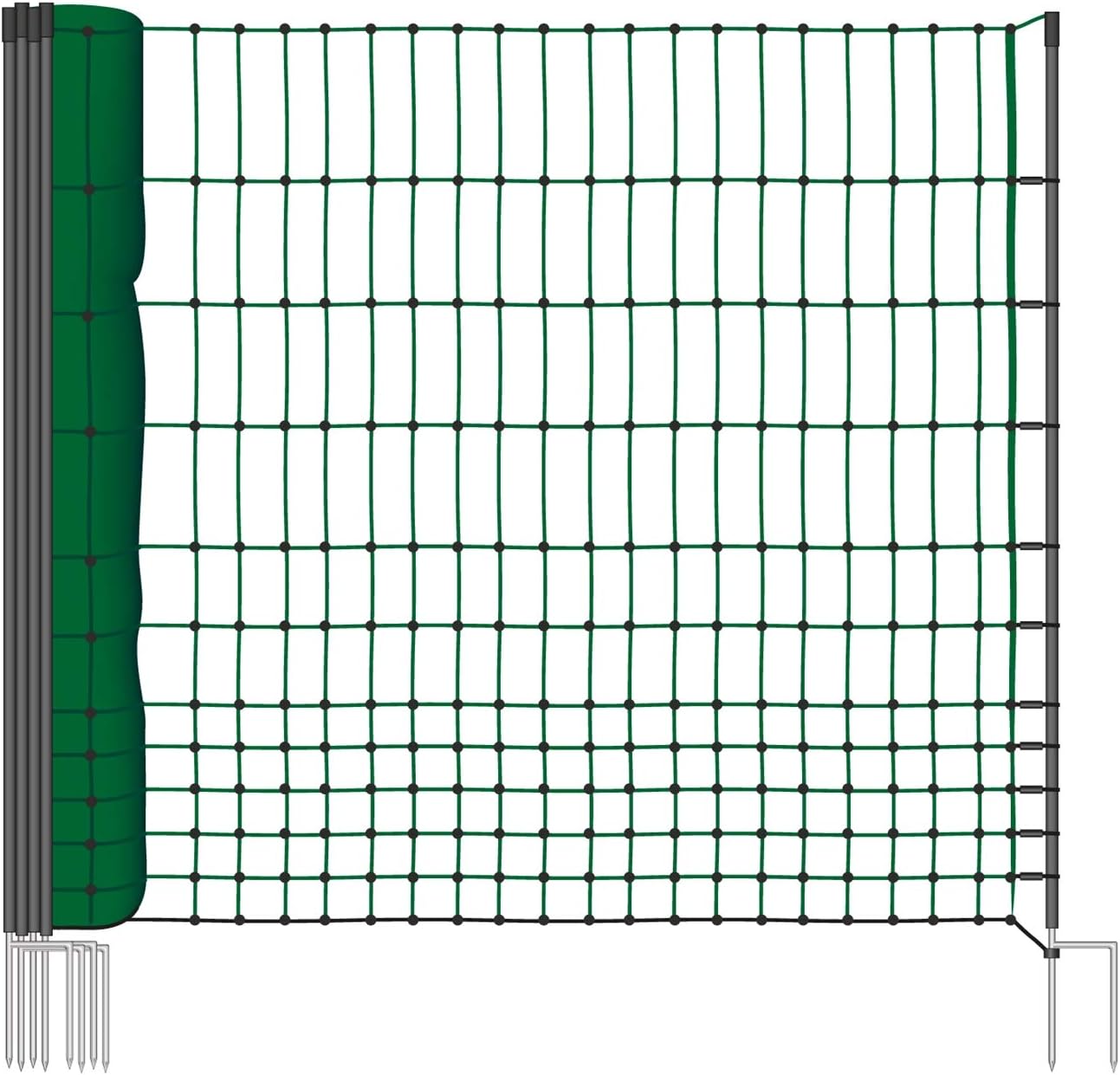 Filet volailles VOSS - farming farmnet pour clôtures ne elettrificabili, 112 cm de Hauteur et 25 m de Longueur, à Pointe Double, dotée de 9 Pali, Couleur Vert