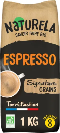 Café Grains Bio - Espresso - Arabica et Robusta - Gamme Signature - Torréfaction Lente - Fabriqué en France - 1 kg Espresso Arabica Signature - 1 Kg