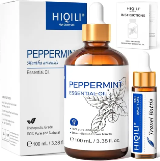 Huile Essentielle Menthe Poivrée 100ml, Peut Être Ajoutée aux Sprays, Diffuseurs, Convient pour l'Intérieur, le Camping, la Randonnée, Livré Avec un Flacon de Voyage de 10ml Menthe poivrée 100 ml (Lot de 1)
