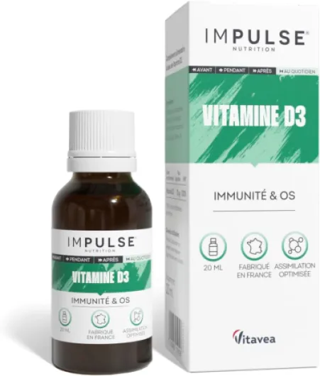 Vitamine D3 – Immunité, Ossature et Muscules – Complément alimentaire Bien-Être et Performance – 20 ml – Fabriqué en France - IMPULSE NUTRITION