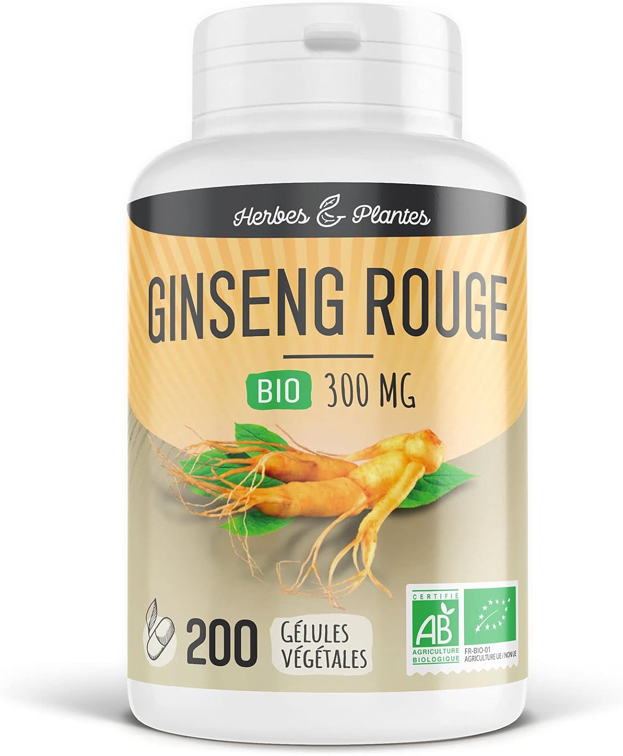 Herbes Et Plantes Ginseng Rouge Bio 200 Gélules Végétales 300 mg