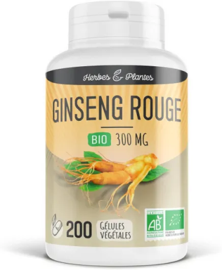 Herbes Et Plantes Ginseng Rouge Bio 200 Gélules Végétales 300 mg