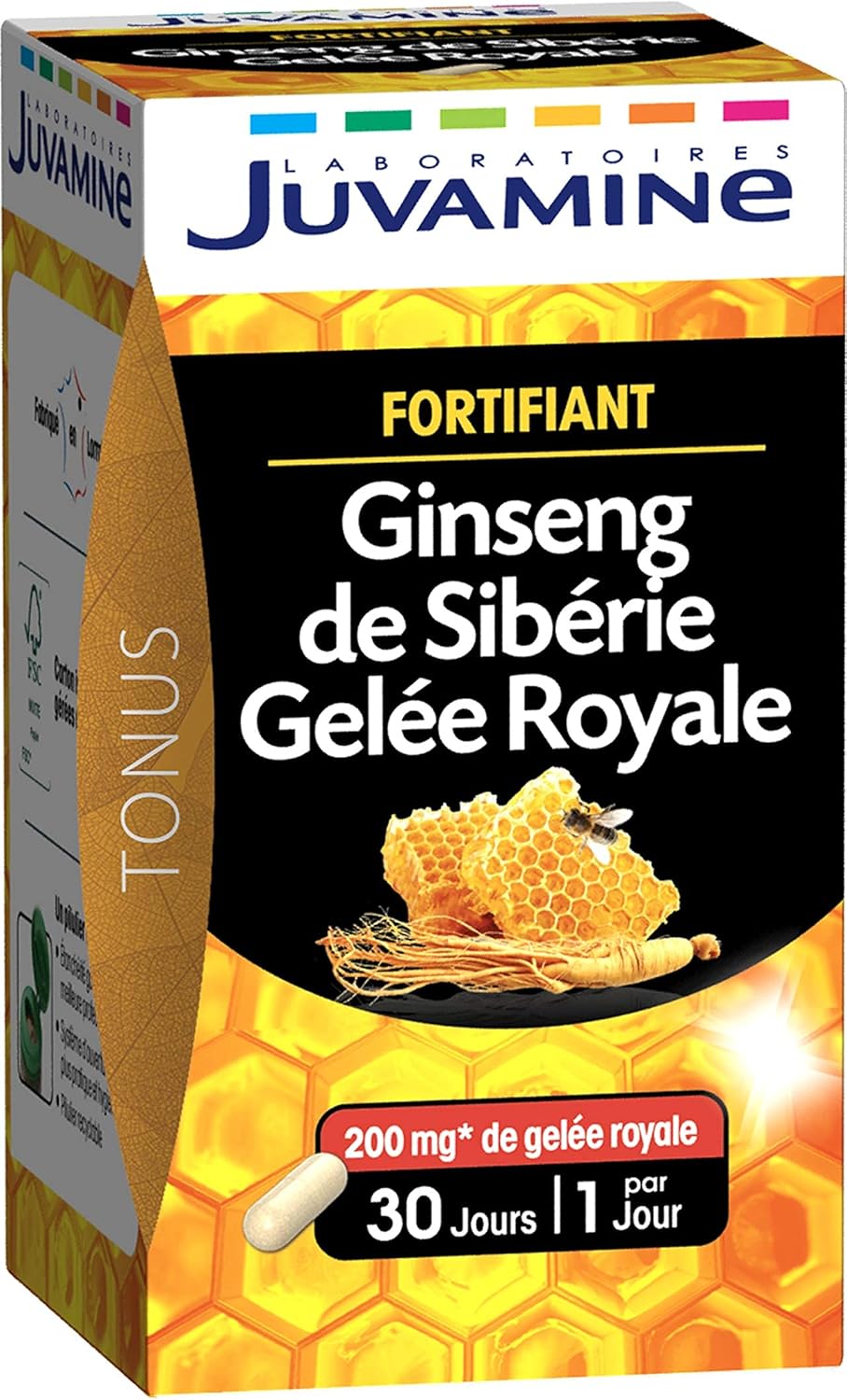 Fortifiant - Ginseng De Sibérie et Gelée Royale - Tonifiant et Fortifiant Physique - 200 mg de Gelée Royale - 30 Gélules - Programme de 1 Mois