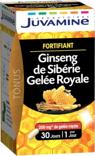 Fortifiant - Ginseng De Sibérie et Gelée Royale - Tonifiant et Fortifiant Physique - 200 mg de Gelée Royale - 30 Gélules - Programme de 1 Mois
