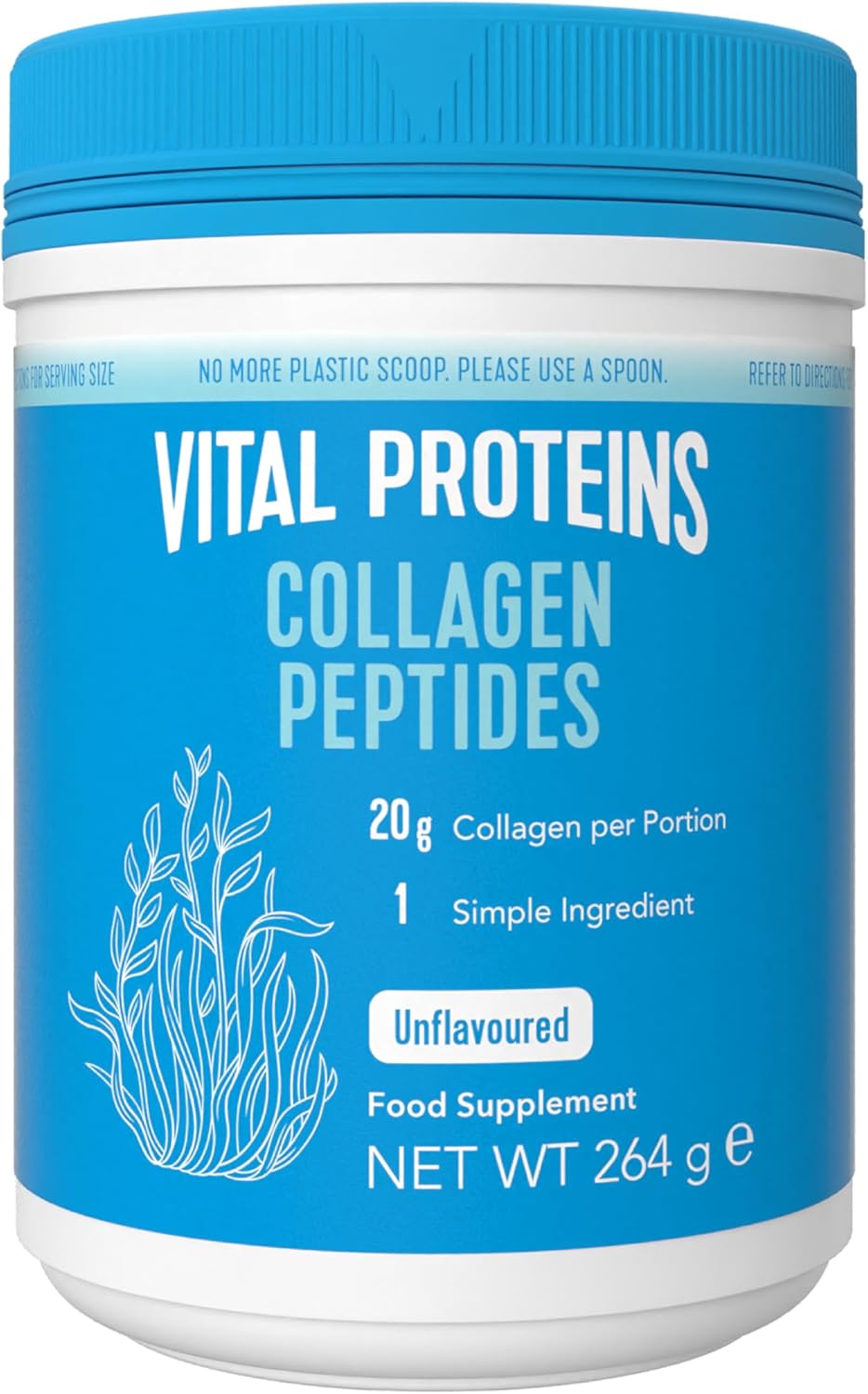 Collagen Peptides complément alimentaire(Type I, III), Collagène hydrolysé Non Aromatisé, Cheveux, Ongles, Peau, Sans Gluten, Sans colorant ni Conservateur 20g par portion, 264g Sans saveur 13 Portions (Lot de 1)