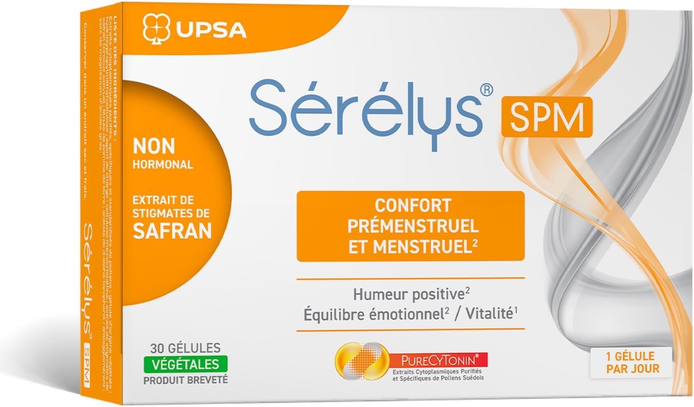 UPSA - Sérélys SPM - Complément Alimentaire Pour le Confort Prémenstruel et Menstruel - Humeur Positive, Equilibre Emotionnel & Vitalité - Non Hormonal - 30 Gélules Végétales - 1 mois