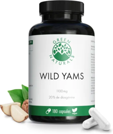 Igname Sauvage (Wild Yams) – 1100 mg par Jour - 180 Capsules Véganes - Production Allemande - 100% Naturel et Sans Additifs - Green Naturals®