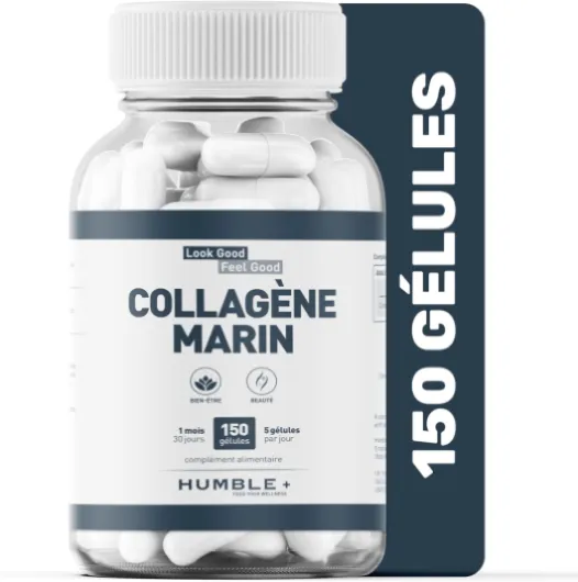 Gélules Collagene Marin Ultra-Concentrées - 150 Capsules - 2,5 g de Tripeptides Hydrolysés pour une Meilleure Santé de la Peau - 5 Capsules/Jour - Fabriqué en France
