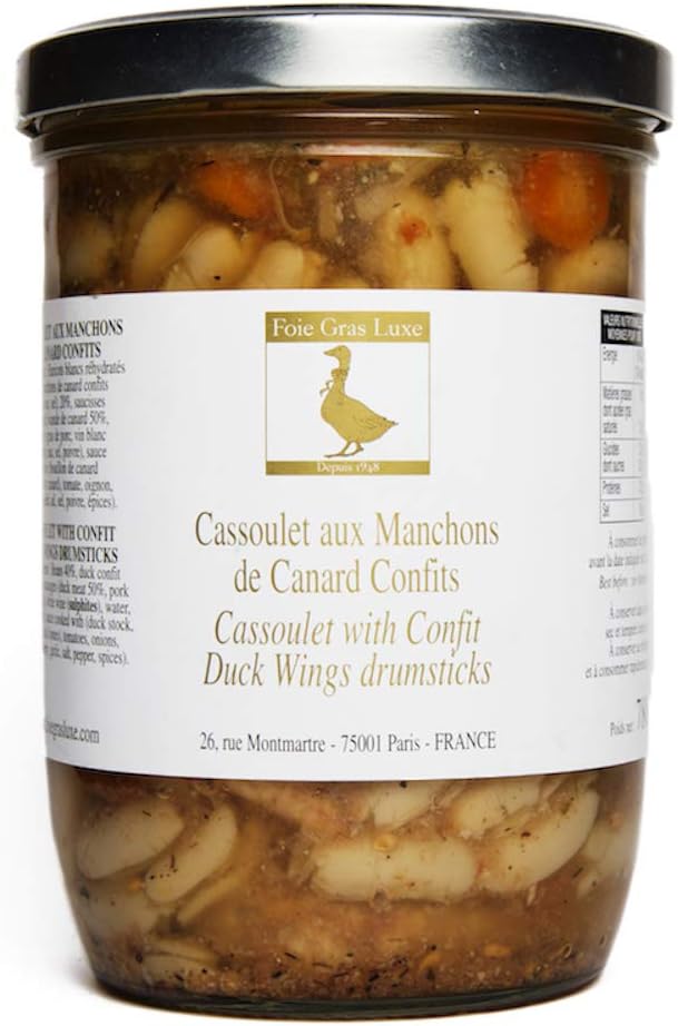Cassoulet aux manchons de canard confits Recette Artisanale - 100% FRANCE - 1 à 3 personnes - 780g - Bocal en verre - Cuisiné à la Ferme - Canards Élevés en Plein Air 780 g (Lot de 1)
