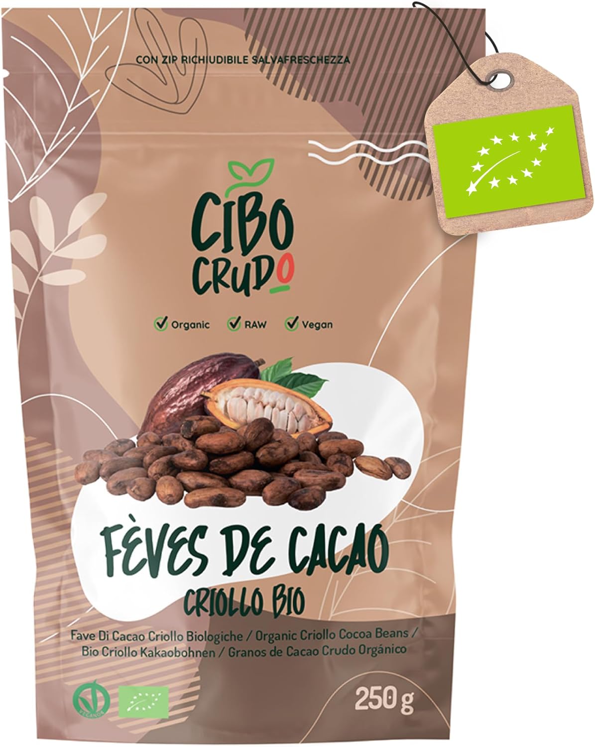 Fèves de Cacao Crue Bio - 250g - Variété Criollo Biologique et Naturelle - Fèves de Cacao du Pérou de la plante Theobroma Cacao - Goût Intense Aromatique et Amer - Fèves de Cacao 250 g ( Lot de 1 )