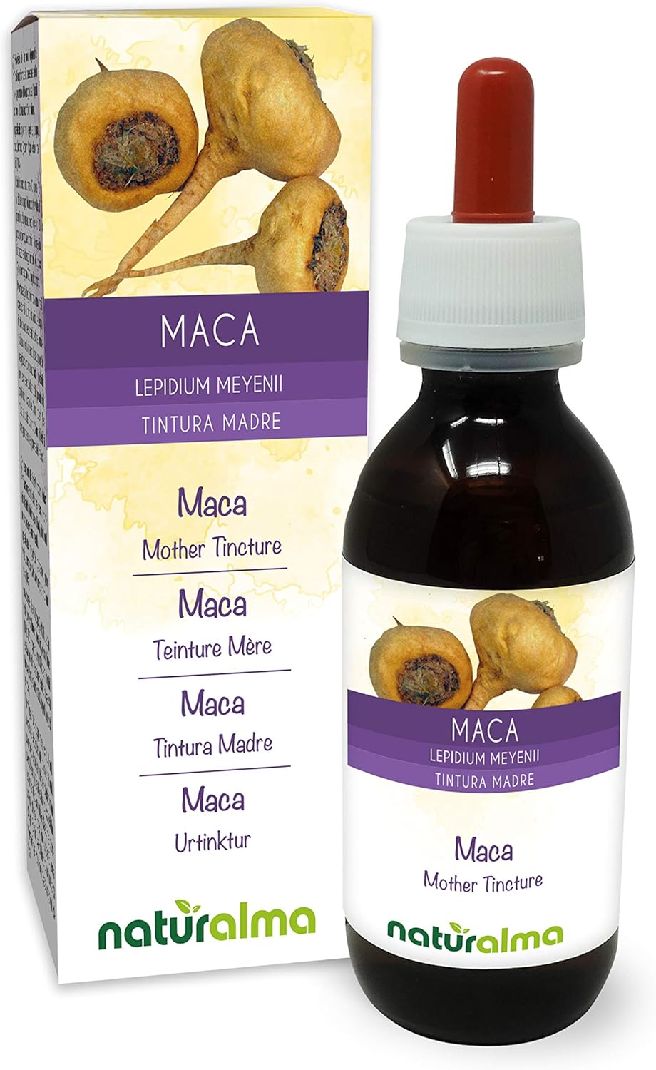 Maca ou Ginseng péruvien (Lepidium meyenii ou Lepidium peruvianum) racines Teinture Mère sans alcool Naturalma - Extrait liquide gouttes 120 ml - Complément alimentaire - Végétalien ou végan Sans alcool 120 ml (Lot de 1)