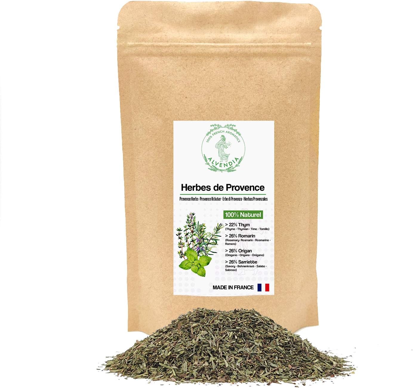 Véritables Herbes de Provence - Idéales pour la Cuisine - Thym, Romarin, Origan et Sarriette - Cultivée en Provence - Paquet de 200 Grammes - Récolte 2024 200 g (Lot de 1)