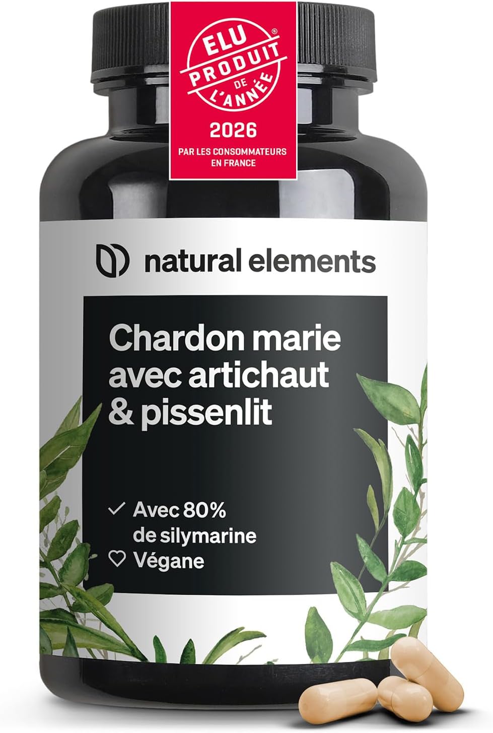 Complexe chardon Marie, pissenlit et artichaut – 120 gélules (4 mois) – fortement dosé avec 80% de silymarine – sans stéarate de magnésium, vegan