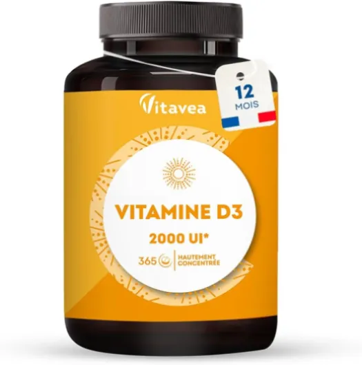 Vitamine D3-2000 UI - Défenses naturelles, immunité - Haut dosage - 1 an - Fabriqué en France - Vitavea