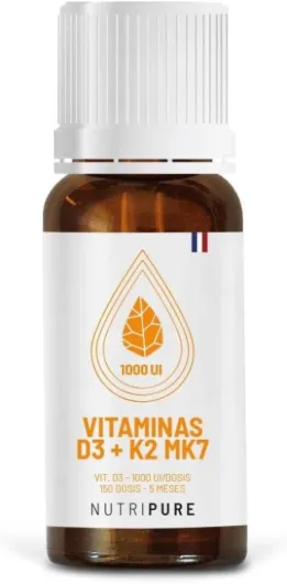Complément Vitamine D - Avec Huile d'Olive Bio - 100% Pure et Naturel - Végétarien - Booste le Système Immunitaire - Vitamine D3 + K2 MK7- Santé des Os et des Muscles - 5 Mois 1000 UI