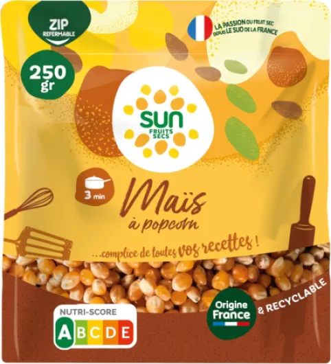 SUN - Maïs à Éclater 250 g - Maïs pour Pop Corn - Maïs en Grains pour Cuisson Poêle, Casserole, Micro-Ondes & Machine à Popcorn - À Saler ou Sucrer - Anniversaire, Fête, Cinéma, Film 250 g (Lot de 1)