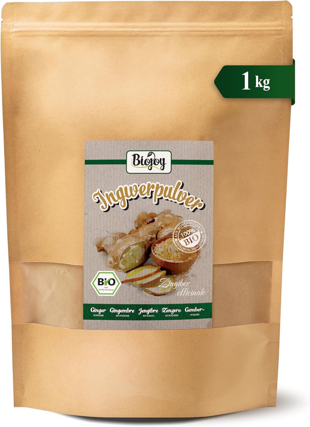 Poudre de Gingembre BIO (1 kg), Racine de Gingembre moulu (Zingiber officinale) 1 kg (Lot de 1)