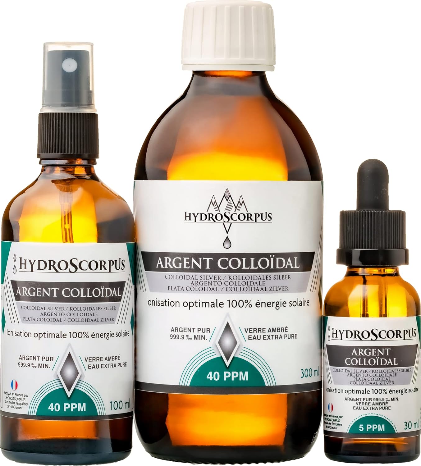 Argent Colloïdal 40PPM et 5PPM BOUTEILLES VERRE ●Fabriqué en FRANCE●100% Naturel Oligo élément Bio Disponible●Ionisation 100% solaire●Emballages 100% compostables …