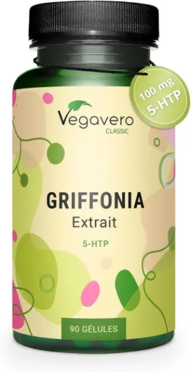 5-HTP GRIFFONIA - Dosage Élevé : 500 mg Extrait Griffonia - Anti Stress + Humeur - 20% de 5HTP - Vegan & Sans Additifs - 90 Gélules - Vegavero®