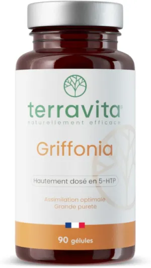 GRIFFONIA - Réduction du Stress et de l’Anxiété - Contrôle des Pulsions Sucrées - Gestion de l’Humeur - 90 Gélules Vegan - 668 mg par Dose - Made in France - Terravita