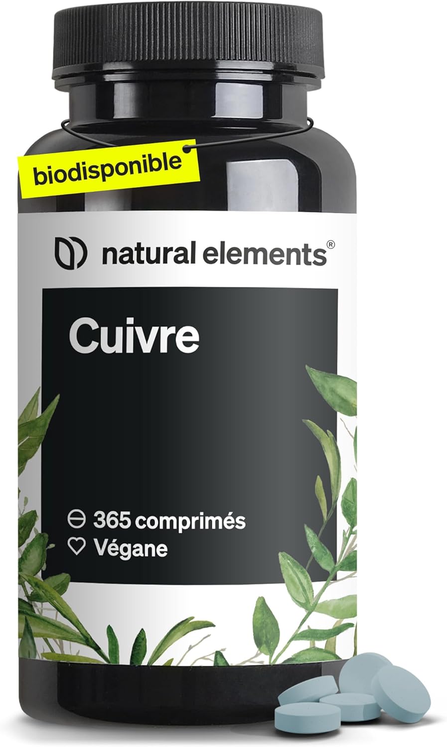 Cuivre – 365 comprimés véganes – 2 mg de cuivre par dose journalière – goût neutre, hautement dosé, sans additifs inutiles – fabriqué et contrôlé en laboratoire en Allemagne