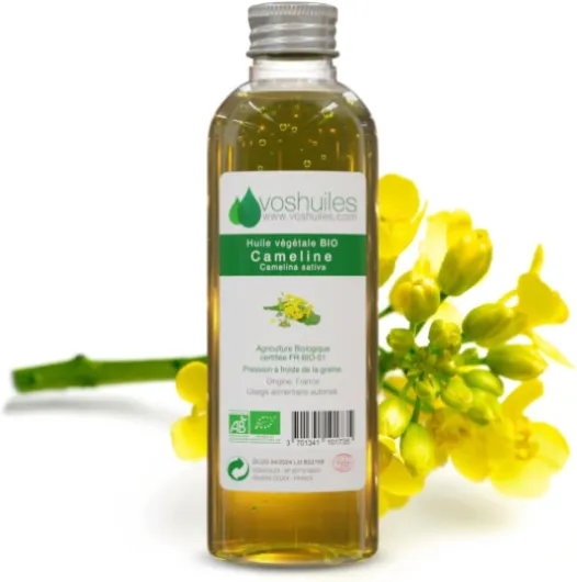 VOSHUILES - Huile Végétale BIO de Cameline Noisette et Herbacé 50ml - Huile Végétale Naturelle pour Soins de la Peau et Cheveux - Hydratante et Nourrissante