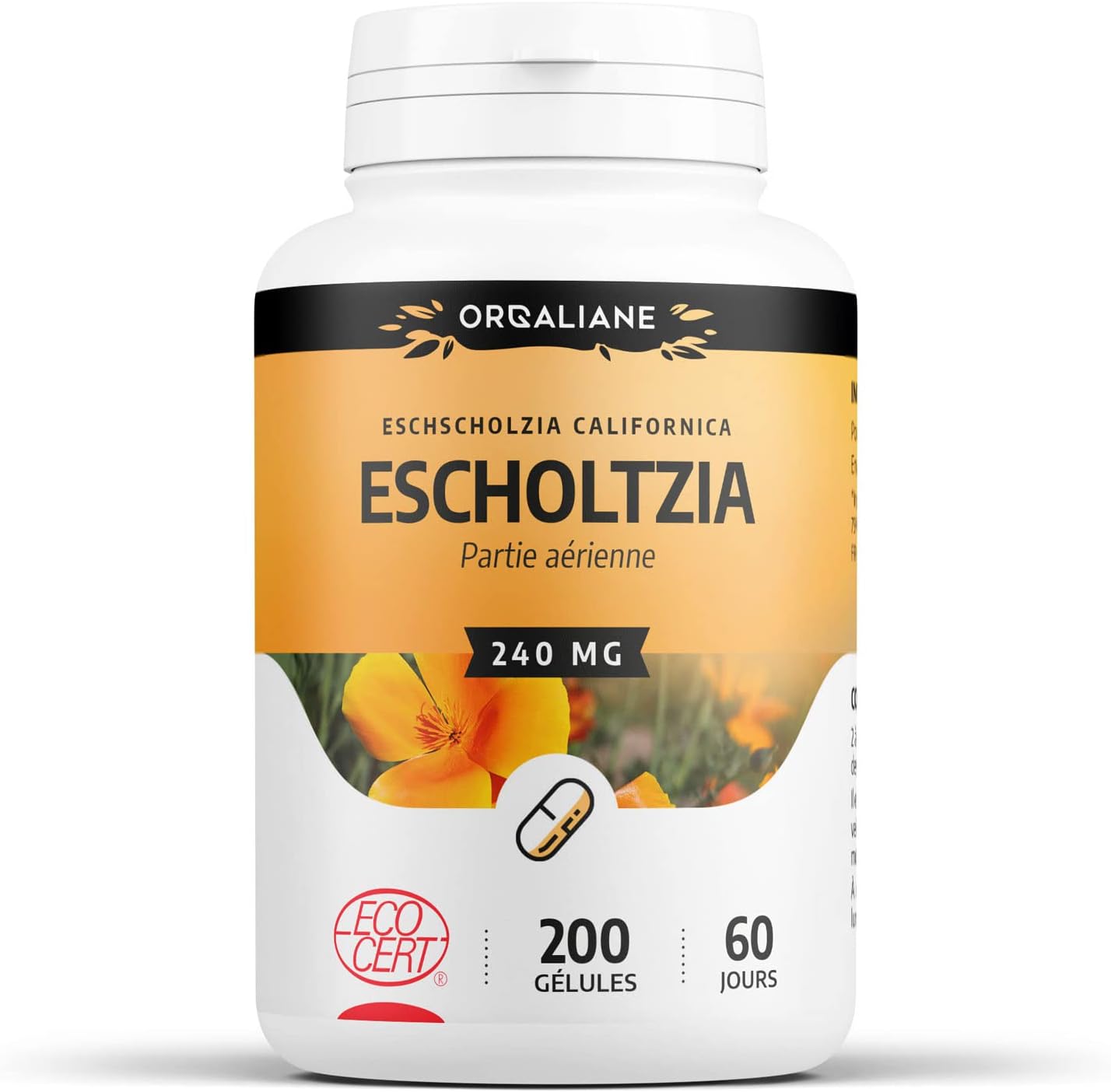 Escholtzia Biologique - 720 mg/jour - Eschscholzia californica - Certifié Ecocert - 200 Gélules