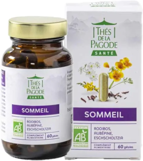 Thés de la Pagode - Complément Alimentaire Sommeil - Extrait de Rooibos Bio, Aubépine Bio, Eschscholtzia - 60 Gélules Végétales Certifiées Bio, Programme 1 Mois