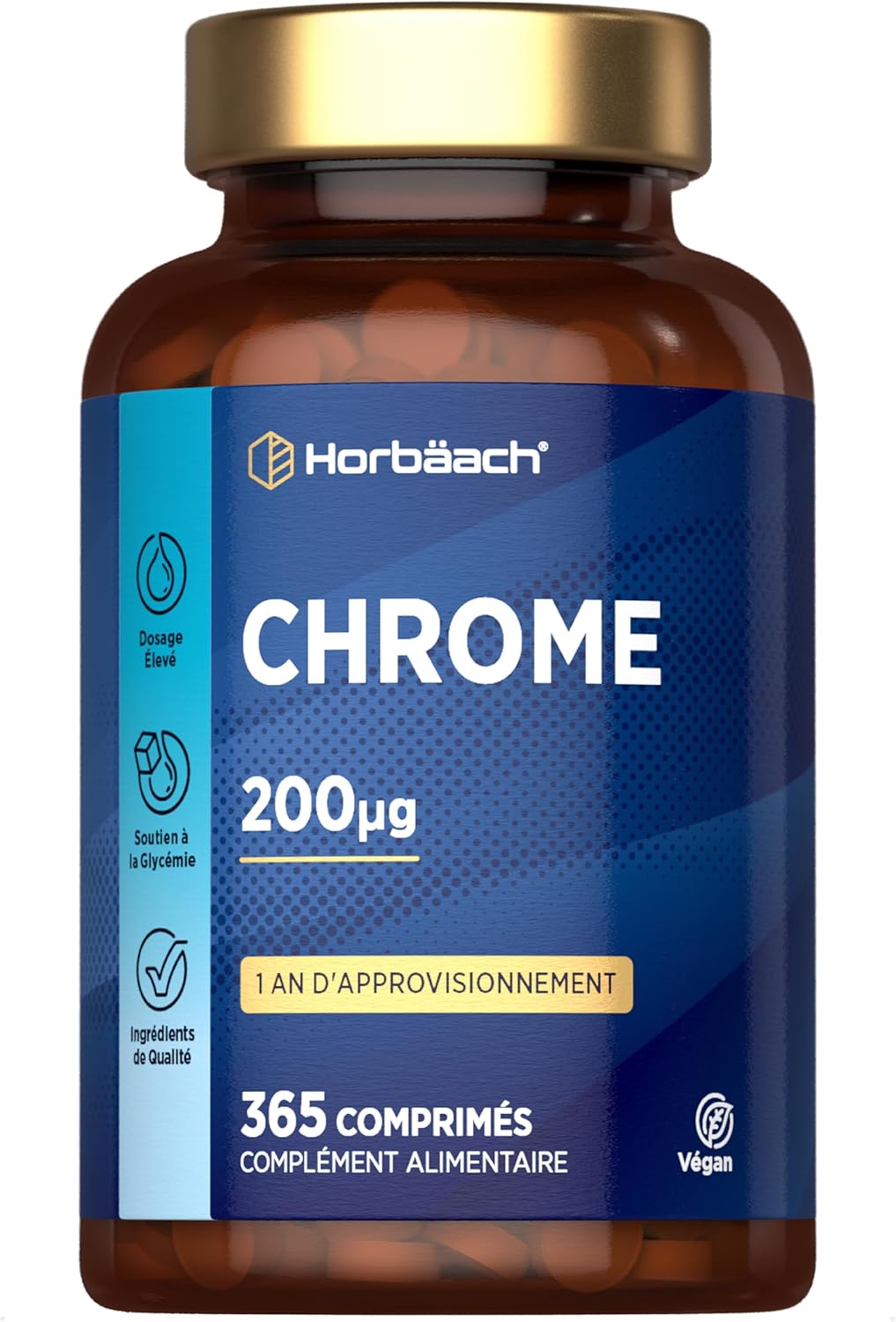 Chrome Picolinate - 200 mcg - 365 Comprimés Végan Pour 1 An - Complément Alimentaire Hautement Dosé - Chromium Picolinate Supplement - par Horbaach