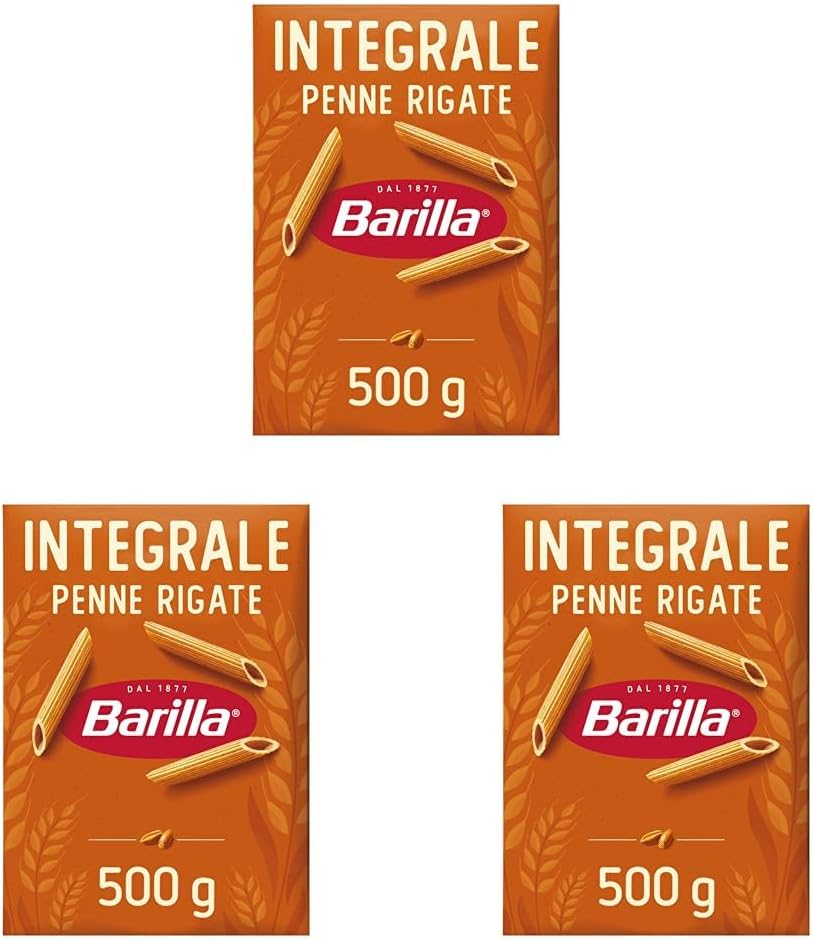 Pâtes Pennette Rigate Intégrale Blé Complet 500 g (Lot de 3)