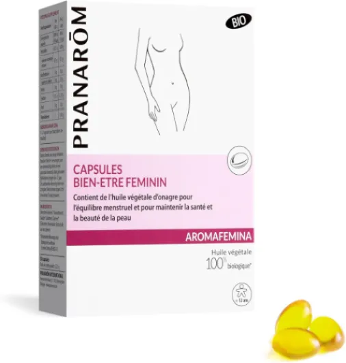 Bien-être Féminin Huile végétale d’onagre pour l’équilibre menstruel et le maintient de la santé et la beauté de la peau Aromafemina 30 Capsules