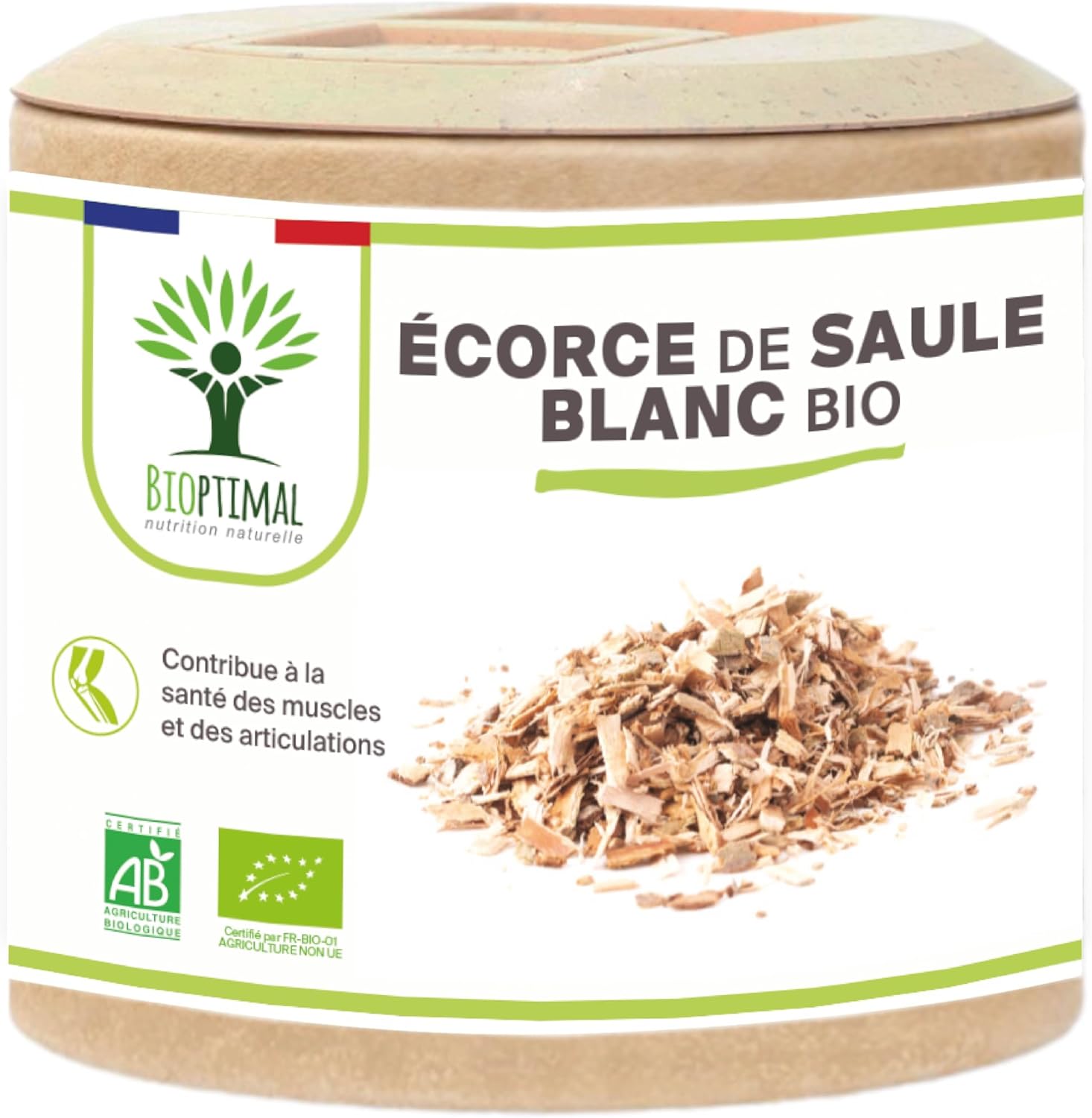 Saule bio - Bioptimal - Complément alimentaire - Écorce de saule blanc - Aspirine Naturelle - Acide Salicylique - Anti douleur & inflammatoire - Fabriqué en France - Certifié par Ecocert - 60 gélules 60 unité (Lot de 1)