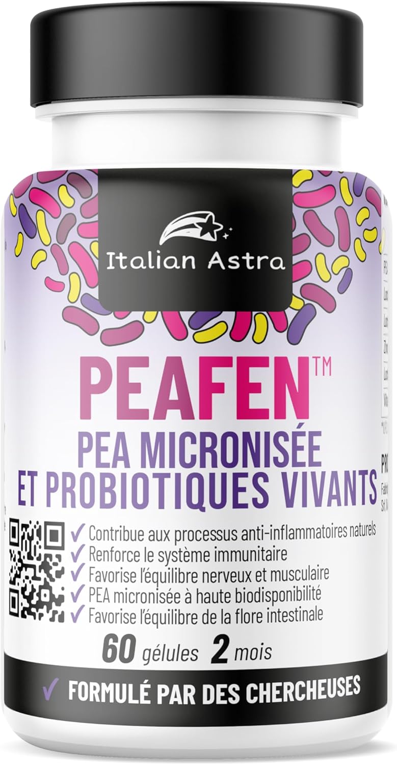 PEAFEN ™ PEA 350 mg – Complément PEA micronisée anti-inflammatoire naturel avec Lactobacillus plantarum, rhamnosus, reuteri, zinc, vitamine D3 – Antidouleur naturel – 60 gélules 2 mois