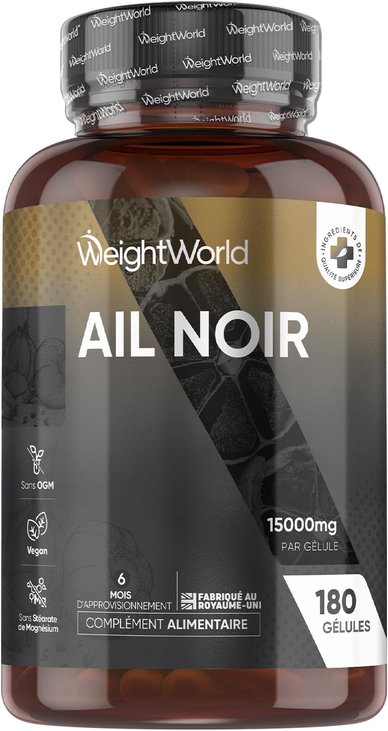 Ail Noir Fermenté 15000mg 180 Gélules Vegan, S Allylcystéine (SAC) Allium Sativum 100:1, Allicine Inodore et Saveur, Riche en Vitamines et Minéraux, Extrait d'Ail Noir Gélules (Garlic Capsules)