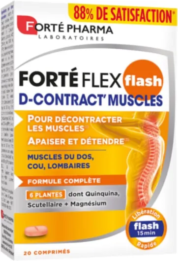 Forté Flex Flash D'Contract Muscles - Complément Alimentaire Décontractant Musculaire Détente des muscles - Quinquina Magnésium Sureau Prêle - 20 comprimés, 2/jour