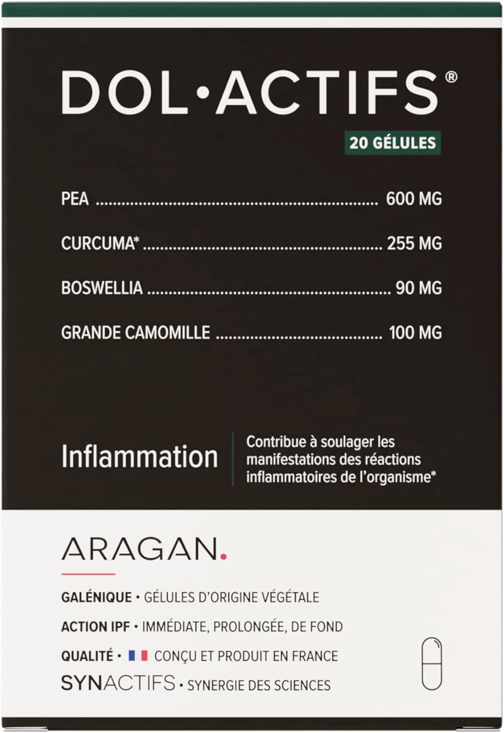 Dolactifs - Complément Alimentaire Anti Inflammatoire - Curcuma, PEA, Boswellia, Camomille - Aragan - 12 Gélules