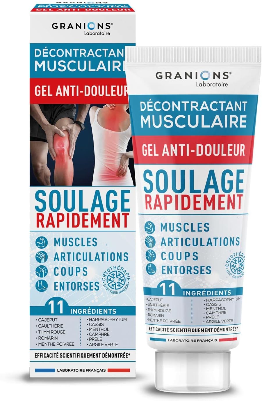 Décontractant Musculaire Gel Anti-Douleur GRANIONS - Soulage rapidement douleurs articulaires, musculaires et post-traumatiques - Effet Cryothérapie, Efficacité scientifiquement démontrée - 100 ml Gel unitaire