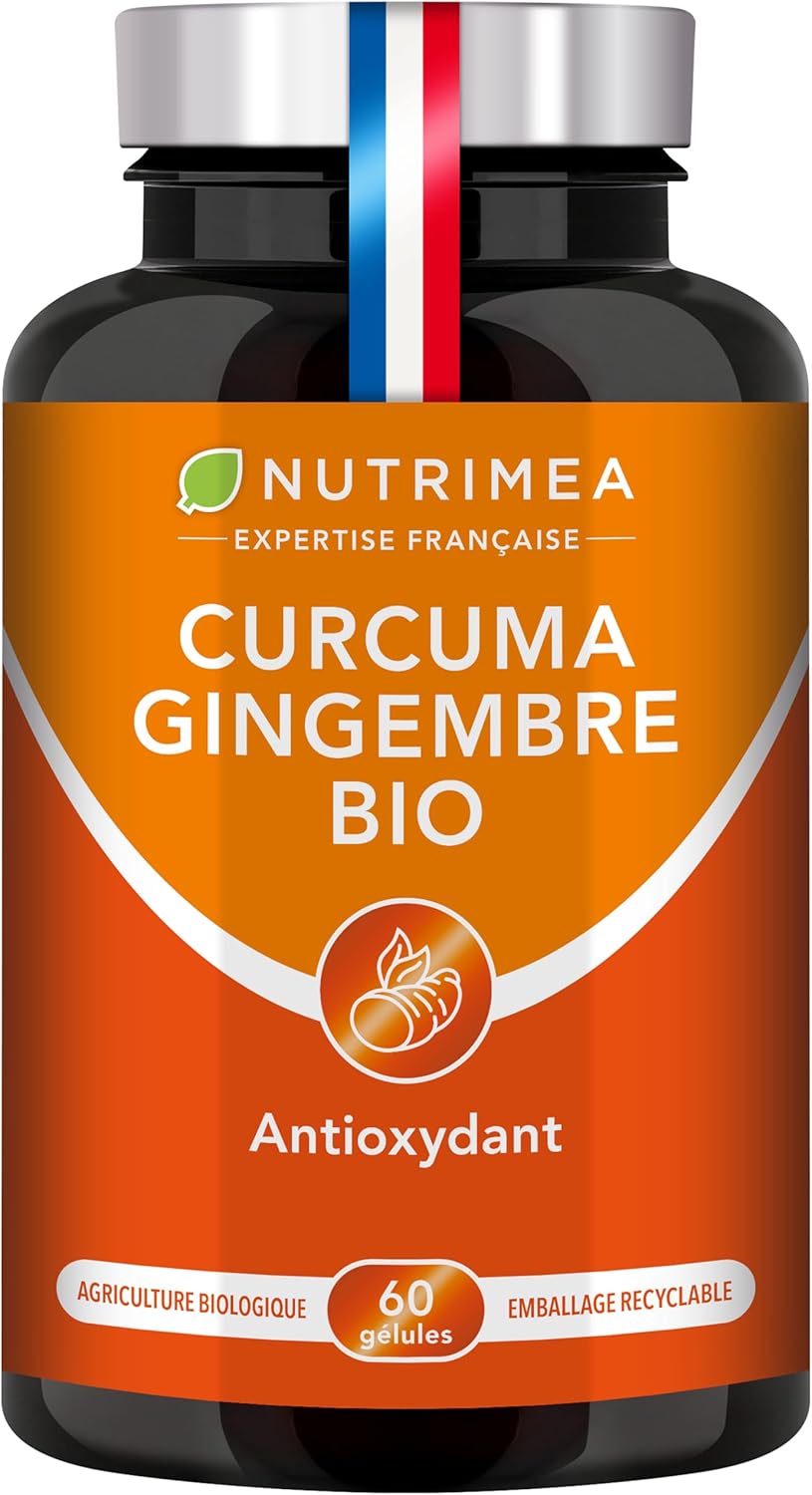 CURCUMA - Extrait de Curcuma BIO Titré à 95% en Curcuminoïdes - Avec Gingembre BIO - Anti Inflammatoire & Antioxydant - Douleurs Articulaires - Nutrimea - 60 Gélules Vegan - Fabriqué en France