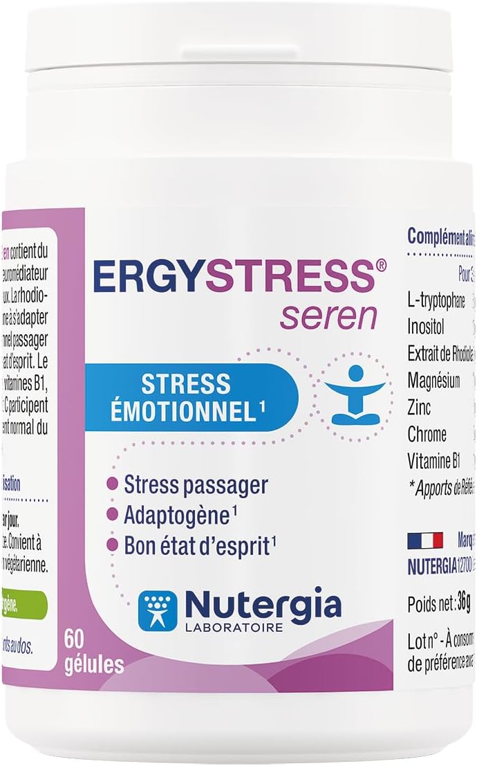 Nutergia – Stress émotionnel – Adaptation au stress émotionnel passager, améliorer l’état d’esprit – Pulsions sucrées dues au stress – Complément alimentaire – 60 Gélules – Fabrication Française 20 unité (Lot de 3)