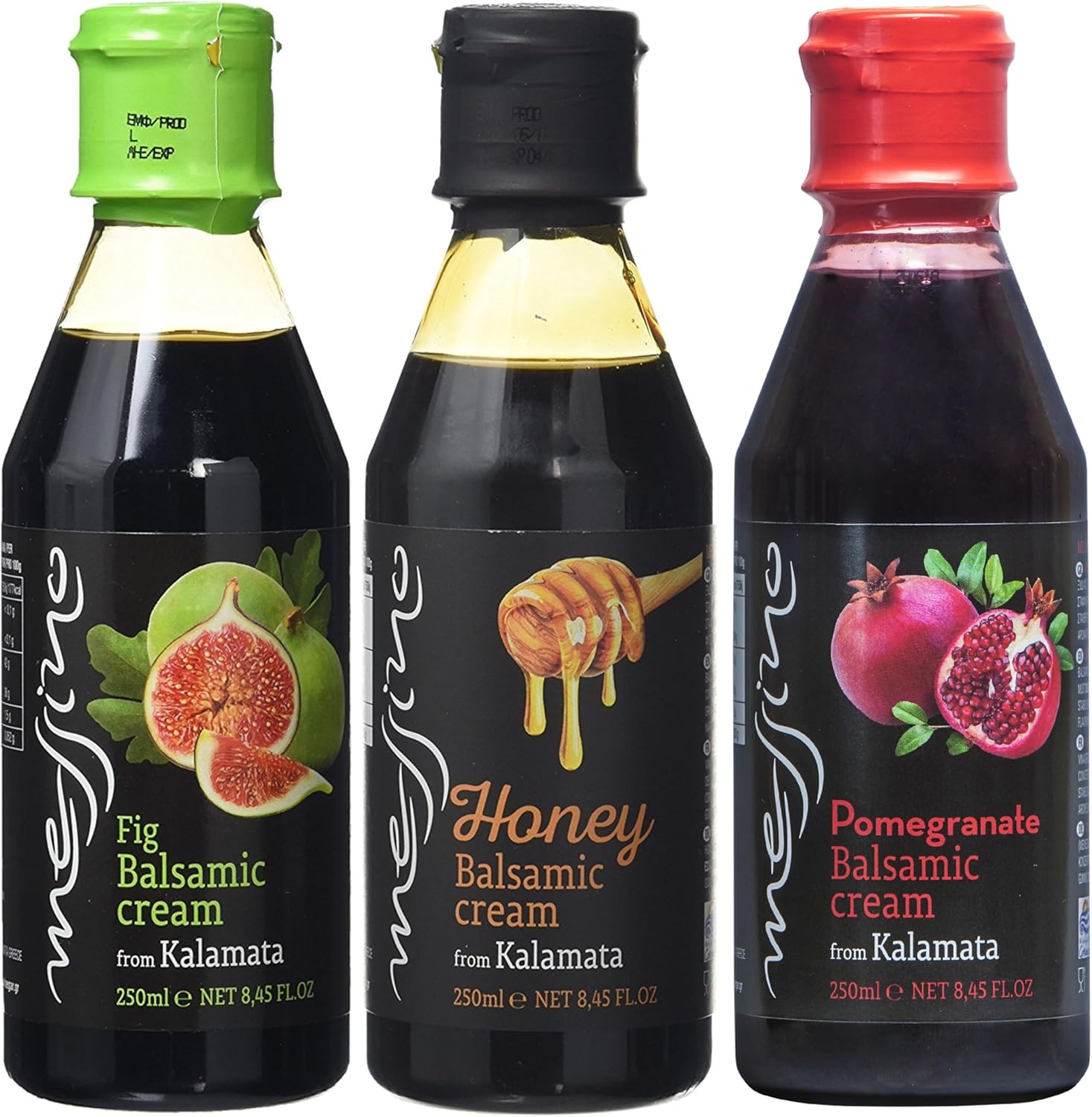 Mélange Gourmet de Crèmes Balsamiques Grecques : Crème Balsamique à la Figue - Crème Balsamique au Miel - Crème Balsamique à la Grenade, Paquet de 3 x 250 ml (Total : 750 ml)