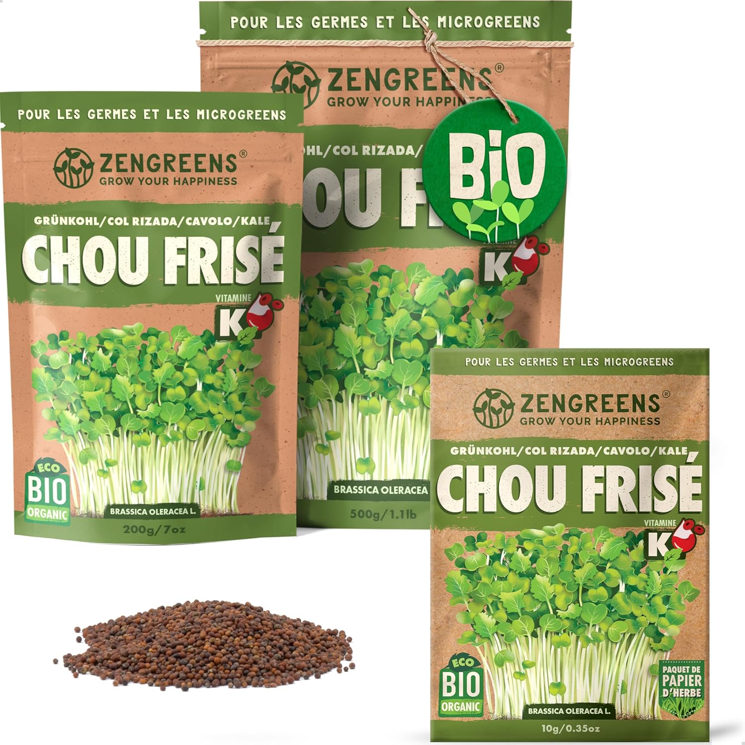 ZenGreens® - Graines de chou frisé bio - Choisissez entre 10g, 200g et 500g - Graines de chou frisé avec un taux de germination supérieur à 97% - Microgreens 200 g (Lot de 1) Graines de chou frisé bio