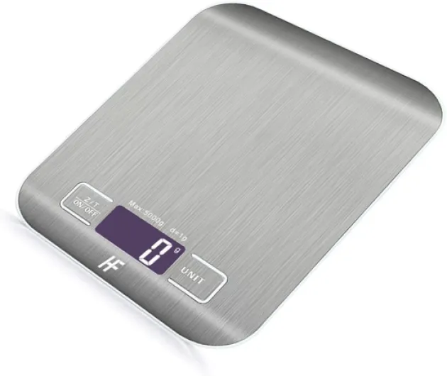 HomeFashion Balance de Cuisine Électronique de Haute Précision 5000g/1g avec Écran LCD Rétroéclairé, 6 Unités et Fonction Tare Acier Inoxydable, Piles incluses