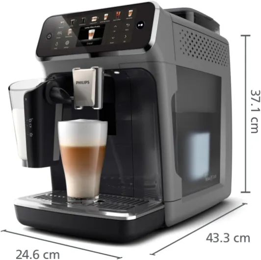 Expresso broyeur Série 5500 – 20 Boissons Chaudes et Glacées, Carafe LatteGo facile à nettoyer, SilentBrew, QuickStart, Machine à café à grain Noir/Argent (EP5546/70) 20 Boissons / Café glacé Gris Clair