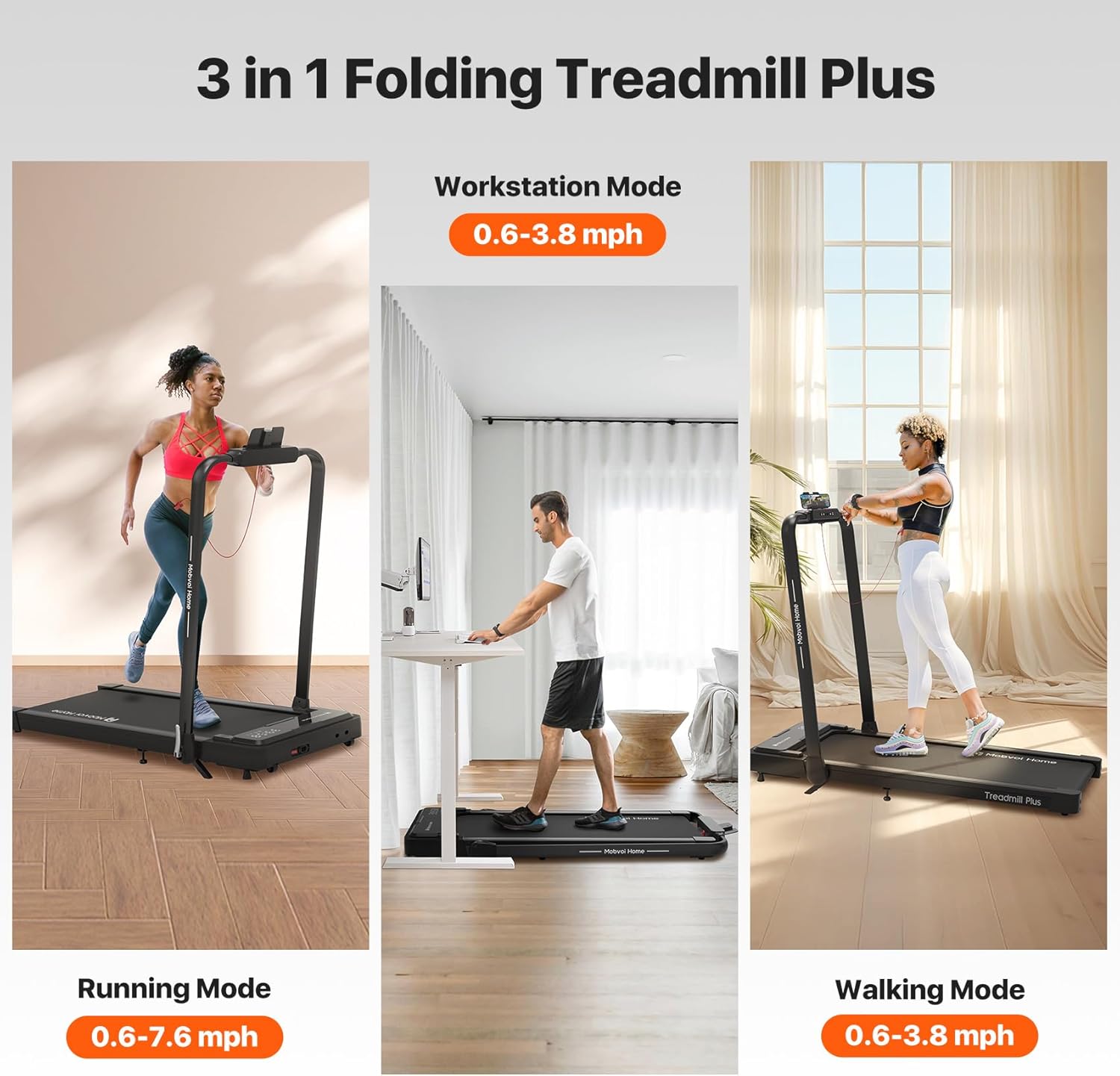 Home Tapis De Course Plus Pliable, Smart AI avec L’Application TicSports, 2,5HP Large Surface 42cm, 12 Km/H Machine De Marche pour La Maison, Le Bureau, Haut-Parleur, 120 Kg Treadmill Plus Incline