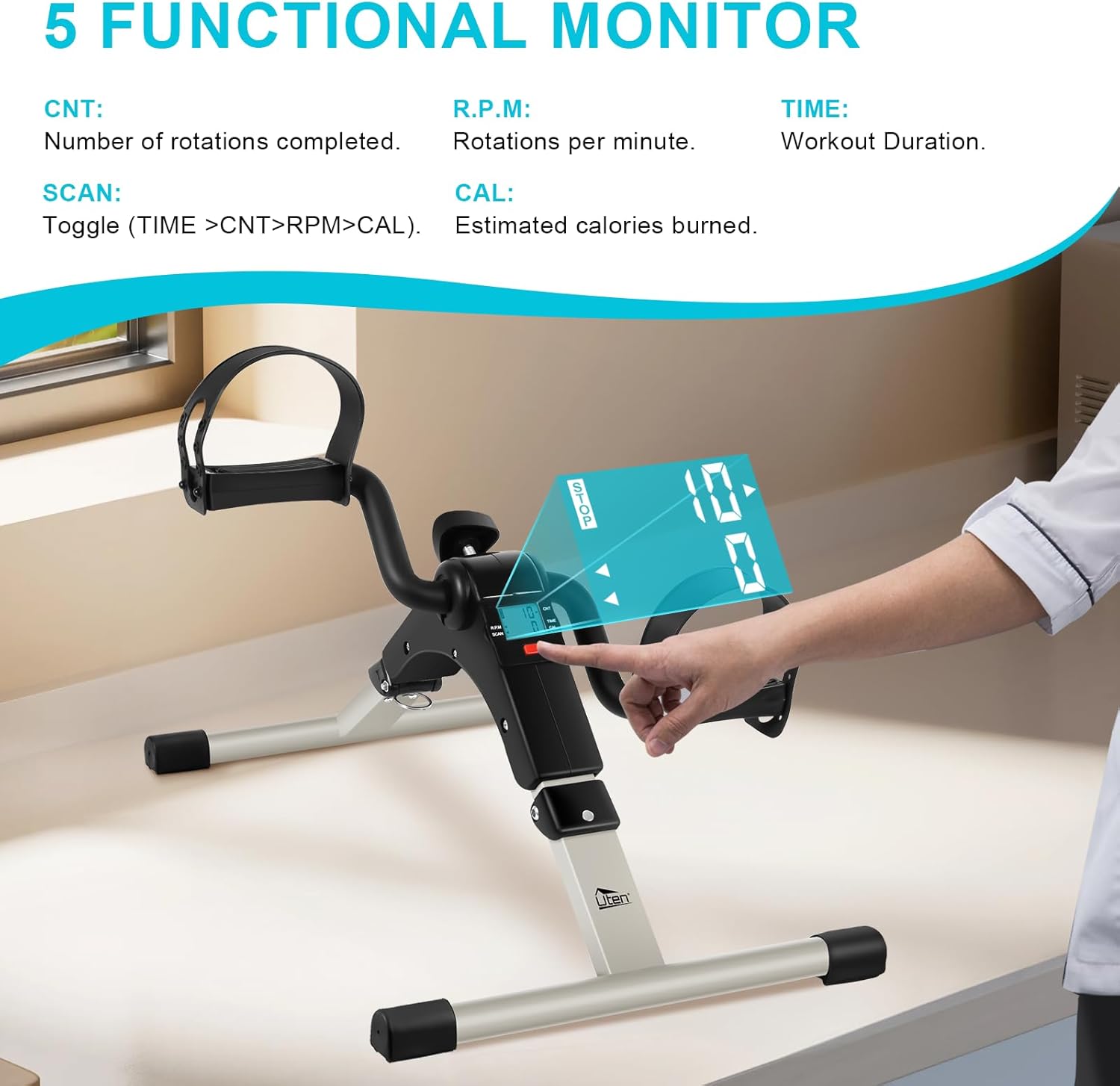 Mini Vélo d'Appartement, Uten Pedalier d'appartement Portable avec Ecran LCD Bouton de Pédaler Résistance Réglable Bras Jambes Entraîner Argenté-1