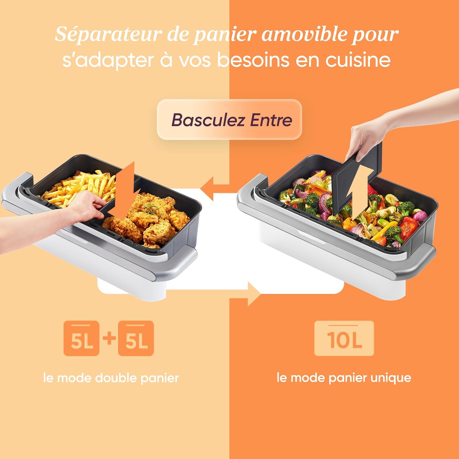 Air Fryer 10L Twinfry, Friteuse sans Huile 5-en-1, Airfryer à Dual Zone Avec Séparateur Amovible, Double Résistance, Grande Capacité, Cuisson optimale, 40℃-240℃, Contrôle Smart via App Dual Blaze 10L Blanche